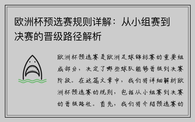 欧洲杯预选赛规则详解：从小组赛到决赛的晋级路径解析
