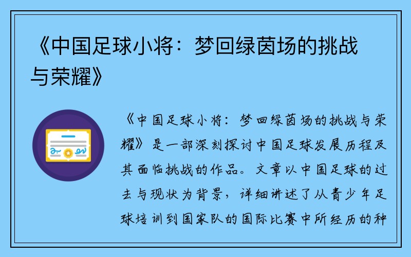 《中国足球小将：梦回绿茵场的挑战与荣耀》